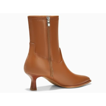 Coutgo Womens Pointed Toe Ankle Boots Stacked Kitten Low Heel Side Zipper Fall Booties Shoes, Brown, Size 7.5