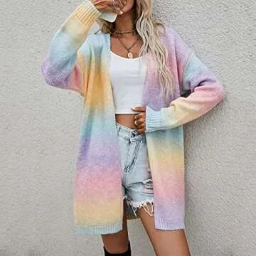 NIHOND Pastel Rainbow Tie Dye Cardigan for Women