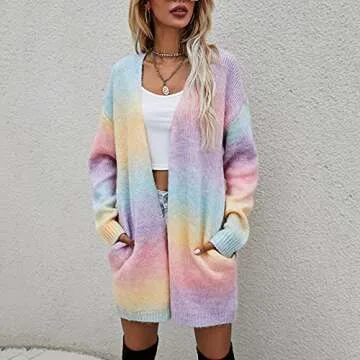 NIHOND Pastel Rainbow Tie Dye Cardigan for Women