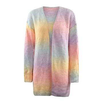 NIHOND Pastel Rainbow Tie Dye Cardigan for Women