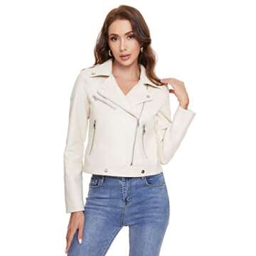 Fahsyee Women's Faux Leather Jackets, Zip Up Motorcycle Short PU Moto Biker Outwear Fitted Slim Coat...