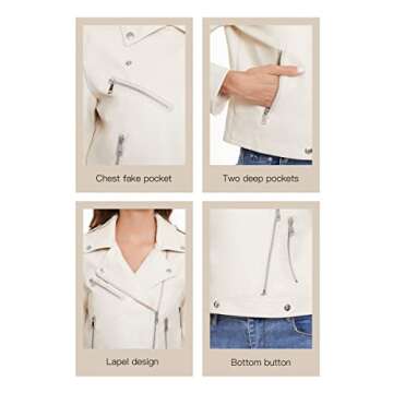 Fahsyee Women's Faux Leather Jackets, Zip Up Motorcycle Short PU Moto Biker Outwear Fitted Slim Coat White Size M