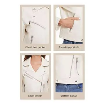 Fahsyee Women's Faux Leather Jackets, Zip Up Motorcycle Short PU Moto Biker Outwear Fitted Slim Coat White Size M