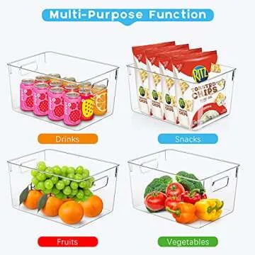KAZIPA 4 Pack Kitchen Organizers - Clear Plastic Storage Bins for Fridge, Pantry, Cabinet, Countertops and Bathroom