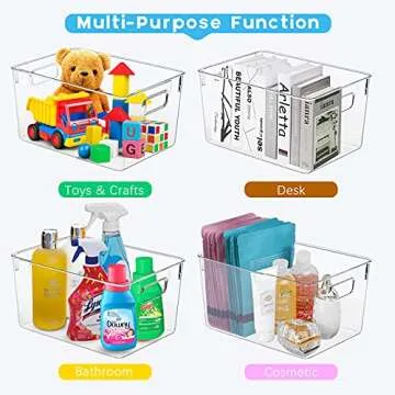 KAZIPA 4 Pack Kitchen Organizers - Clear Plastic Storage Bins for Fridge, Pantry, Cabinet, Countertops and Bathroom