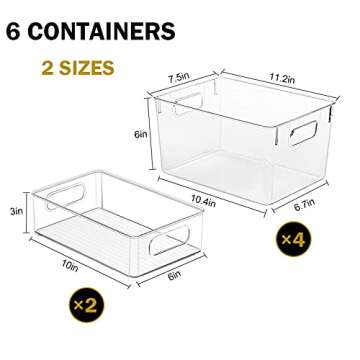 KAZIPA 4 Pack Kitchen Organizers - Clear Plastic Storage Bins for Fridge, Pantry, Cabinet, Countertops and Bathroom