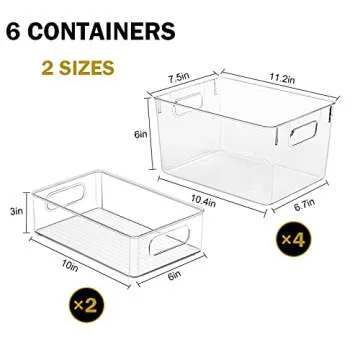 KAZIPA 4 Pack Kitchen Organizers - Clear Plastic Storage Bins for Fridge, Pantry, Cabinet, Countertops and Bathroom