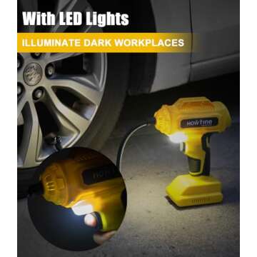 Howtine Tire Inflator Cordless Air Compressor, Portable 150 PSI Digital Air Pump for Car Tires with 20V Rechargeable Li-ion Battery, 12V Car Power Adapter, Digital Pressure Gauge, Handheld Tire Pump