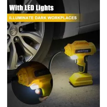 Howtine Tire Inflator Cordless Air Compressor, Portable 150 PSI Digital Air Pump for Car Tires with 20V Rechargeable Li-ion Battery, 12V Car Power Adapter, Digital Pressure Gauge, Handheld Tire Pump