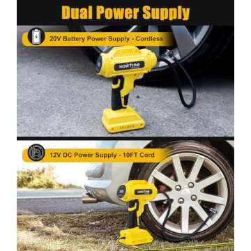 Howtine Tire Inflator Cordless Air Compressor, Portable 150 PSI Digital Air Pump for Car Tires with 20V Rechargeable Li-ion Battery, 12V Car Power Adapter, Digital Pressure Gauge, Handheld Tire Pump