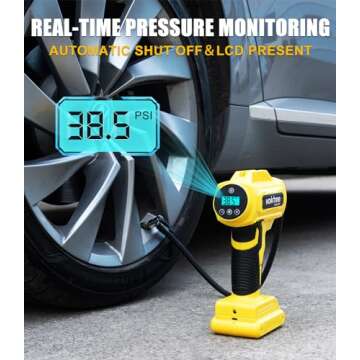 Howtine Tire Inflator Cordless Air Compressor, Portable 150 PSI Digital Air Pump for Car Tires with 20V Rechargeable Li-ion Battery, 12V Car Power Adapter, Digital Pressure Gauge, Handheld Tire Pump