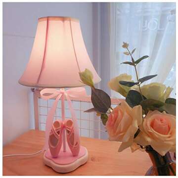 Cozylight Bedside Lamp, Pink Dancing Shoes Design, 14inch Tall Table Lamp with Fabric Stitch Shade for Girl’s Bedroom Décor, Including an E26 LED Bulb (Push Button)