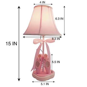 Cozylight Bedside Lamp, Pink Dancing Shoes Design, 14inch Tall Table Lamp with Fabric Stitch Shade for Girl’s Bedroom Décor, Including an E26 LED Bulb (Push Button)