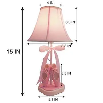 Cozylight Bedside Lamp, Pink Dancing Shoes Design, 14inch Tall Table Lamp with Fabric Stitch Shade for Girl’s Bedroom Décor, Including an E26 LED Bulb (Push Button)