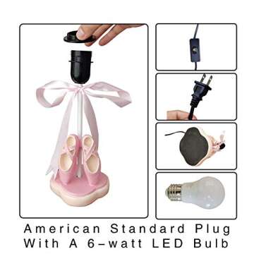 Cozylight Bedside Lamp, Pink Dancing Shoes Design, 14inch Tall Table Lamp with Fabric Stitch Shade for Girl’s Bedroom Décor, Including an E26 LED Bulb (Push Button)