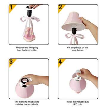 Cozylight Bedside Lamp, Pink Dancing Shoes Design, 14inch Tall Table Lamp with Fabric Stitch Shade for Girl’s Bedroom Décor, Including an E26 LED Bulb (Push Button)