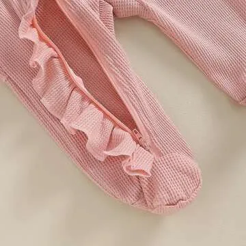 CIYCUIT Baby Girls Clothes Newborn Long Sleeve Zip Up Onesie Romper with Headband Fall Winter Outfits Pink Newborn