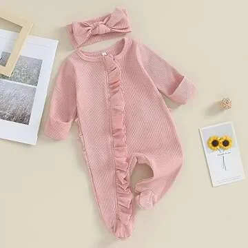 CIYCUIT Baby Girls Clothes Newborn Long Sleeve Zip Up Onesie Romper with Headband Fall Winter Outfits Pink Newborn