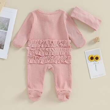CIYCUIT Baby Girls Clothes Newborn Long Sleeve Zip Up Onesie Romper with Headband Fall Winter Outfits Pink Newborn