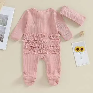 CIYCUIT Baby Girls Clothes Newborn Long Sleeve Zip Up Onesie Romper with Headband Fall Winter Outfits Pink Newborn