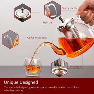 Elegant 40oz Glass Teapot with Removable Infuser