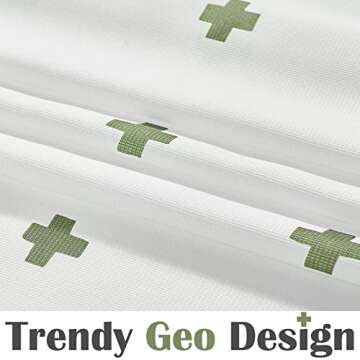 jinchan Green and White Shower Curtain Cross Pattern Geometric Cute Positive Inspirational Modern Fa...