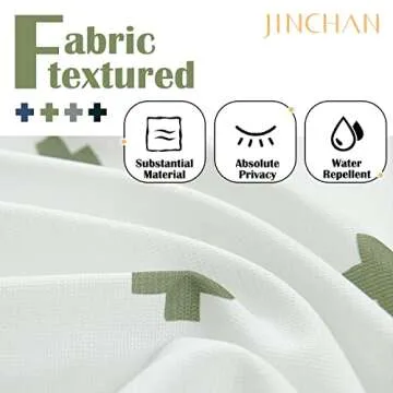jinchan Green and White Shower Curtain Cross Pattern Geometric Cute Positive Inspirational Modern Fabric Shower Curtains for Bathroom Waterproof with 12 Hooks 70x72 Inches