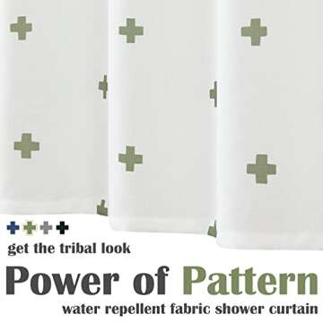 jinchan Green and White Shower Curtain Cross Pattern Geometric Cute Positive Inspirational Modern Fabric Shower Curtains for Bathroom Waterproof with 12 Hooks 70x72 Inches