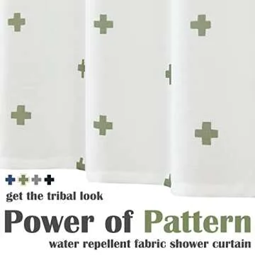 jinchan Green and White Shower Curtain Cross Pattern Geometric Cute Positive Inspirational Modern Fabric Shower Curtains for Bathroom Waterproof with 12 Hooks 70x72 Inches