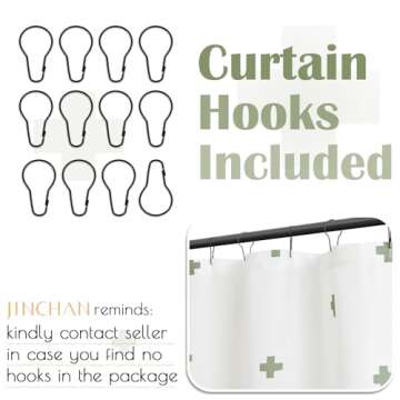 jinchan Green and White Shower Curtain Cross Pattern Geometric Cute Positive Inspirational Modern Fabric Shower Curtains for Bathroom Waterproof with 12 Hooks 70x72 Inches