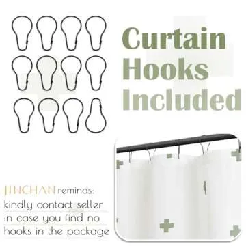 jinchan Green and White Shower Curtain Cross Pattern Geometric Cute Positive Inspirational Modern Fabric Shower Curtains for Bathroom Waterproof with 12 Hooks 70x72 Inches