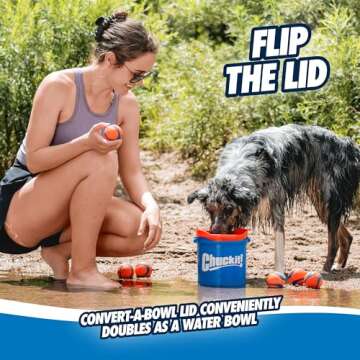 Chuckit! Ultra Ball Dog Toy with Chuckit! Cleaning Bucket Bundle - Bouncy Fetch Pet Toys For Dogs 20-60 lbs - Floats in Water - Durable Rubber - Size Medium - 2.5-inch Diameter - 8-Pack of Balls