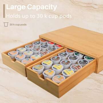 HTB K Cup Holder Compatible with K Cups,Coffee Pod Holder Holds Up 30 Cups,K Cup Organizer Storage Drawer