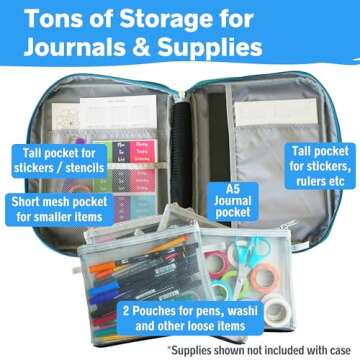 Journal Supplies Storage Case (Teal - Large) - Custom Travel Organizer Holder for B5 Planner, Pens, ...