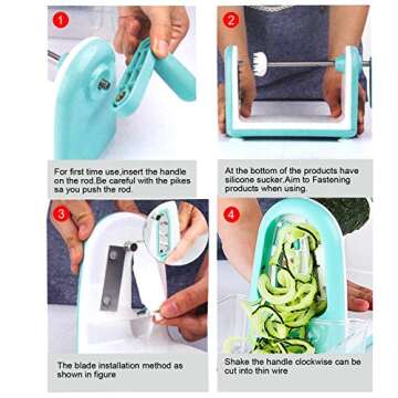 Easy&Fine Spiralizer 5-Blade Vegetable Slicer, Strongest-and-Heaviest Spiral Slicer, Best Veggie Pasta Spaghetti Maker for Keto/Paleo/Gluten-Free