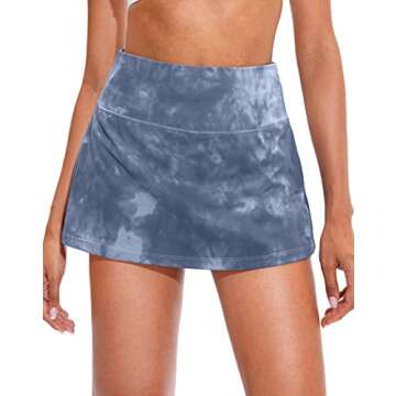 Soothfeel Pleated Tennis Skirt for Women with Pockets Women's High Waisted Athletic Golf Skorts Skirts for Workout Running（Tie Dye Dusty Blue, XS）