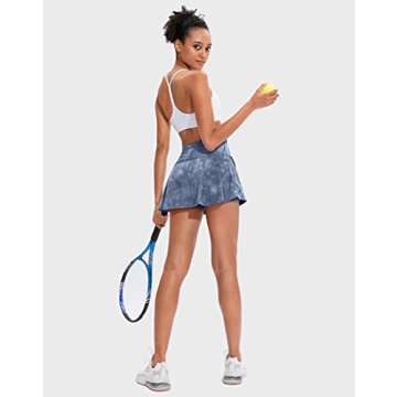 Soothfeel Pleated Tennis Skirt for Women with Pockets Women's High Waisted Athletic Golf Skorts Skirts for Workout Running（Tie Dye Dusty Blue, XS）