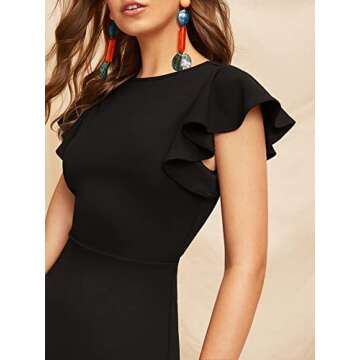 Floerns Women's V Back Inslace Layered Ruffle Hem Flutter Sleeve Dress Black XS