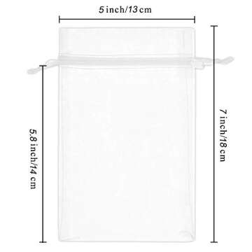 Wudygirl 100pcs 5X7 Inches White Organza Bags Christmas Drawstring Pouches Party Wedding Favor Bags Goodie bags(White 5x7)