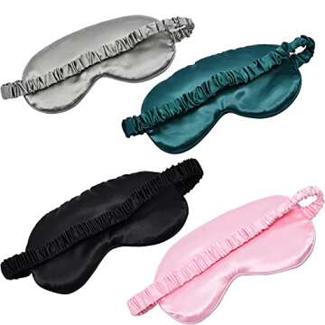 LERSVICVIL Sleep Mask 4 Pack Silk Eye Cover Soft Satin Blindfold Elastic Strap Night Eyeshade Travel Nap for Women Men