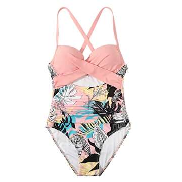 SUUKSESS Women Sexy Cutout One Piece Swimsuits Push Up High Waisted Monokini Bathing Suits (Pink Floral, L)