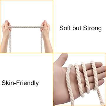 Hdviai Cotton Cord 8mm x 20 Yards - Natural Unbleached Macrame Rope - 3 Strand Twisted Cotton Rope for Wall Hanging，DIY Craft Making，Plant Hangers，Knotting Decorative Projects (White)