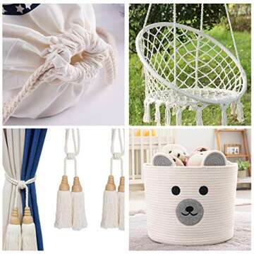 Hdviai Cotton Cord 8mm x 20 Yards - Natural Unbleached Macrame Rope - 3 Strand Twisted Cotton Rope for Wall Hanging，DIY Craft Making，Plant Hangers，Knotting Decorative Projects (White)