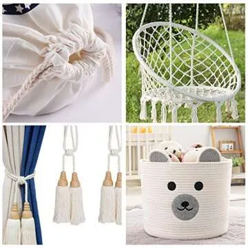 Hdviai Cotton Cord 8mm x 20 Yards - Natural Unbleached Macrame Rope - 3 Strand Twisted Cotton Rope for Wall Hanging，DIY Craft Making，Plant Hangers，Knotting Decorative Projects (White)