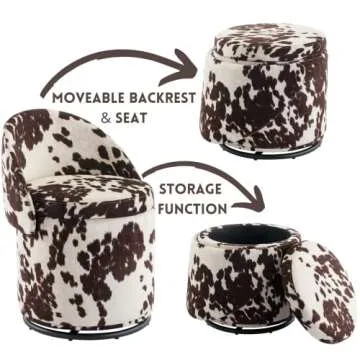 Ya-Home Modern Swivel Ottoman Vanity Chair, Linen Upholstered Barrel Chair Club Chair 360°Degree Swivel Side Chair with Storage, Comfy Makeup Stool for Bedroom Living Room, Milk Cow