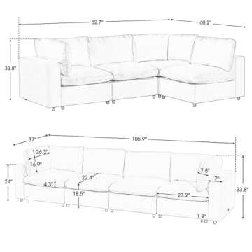 WILLIAMSPACE Modular Sectional Sofa for Living Room, Upholstered 4 Seater Sofa Couch Furniture, Reve...