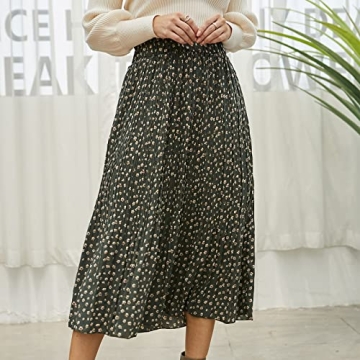 EXLURA Womens High Waist Polka Dot Pleated Skirt Midi Swing Skirt with Pockets