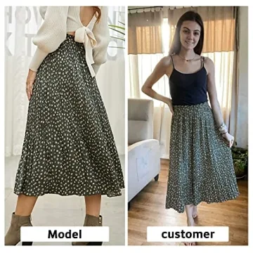 EXLURA Womens High Waist Polka Dot Pleated Skirt Midi Swing Skirt with Pockets