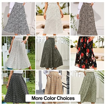 EXLURA Womens High Waist Polka Dot Pleated Skirt Midi Swing Skirt with Pockets