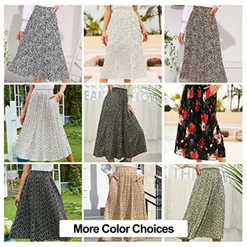 EXLURA Womens High Waist Polka Dot Pleated Skirt Midi Swing Skirt with Pockets